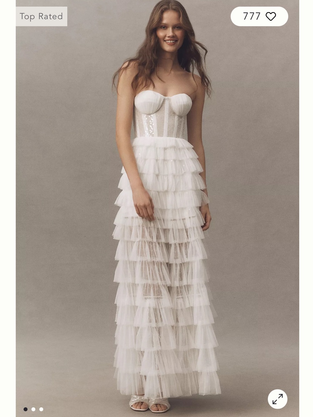 helsi frankie white sequin embellished corset tulle tiered maxi gown dress XS